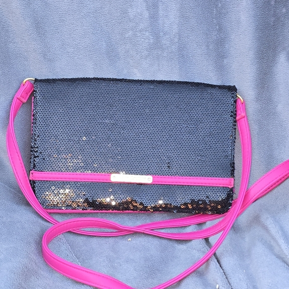 Juicy Couture Black and Pink Crossbody Bag with Sequin Sparkle - Picture 1 of 8
